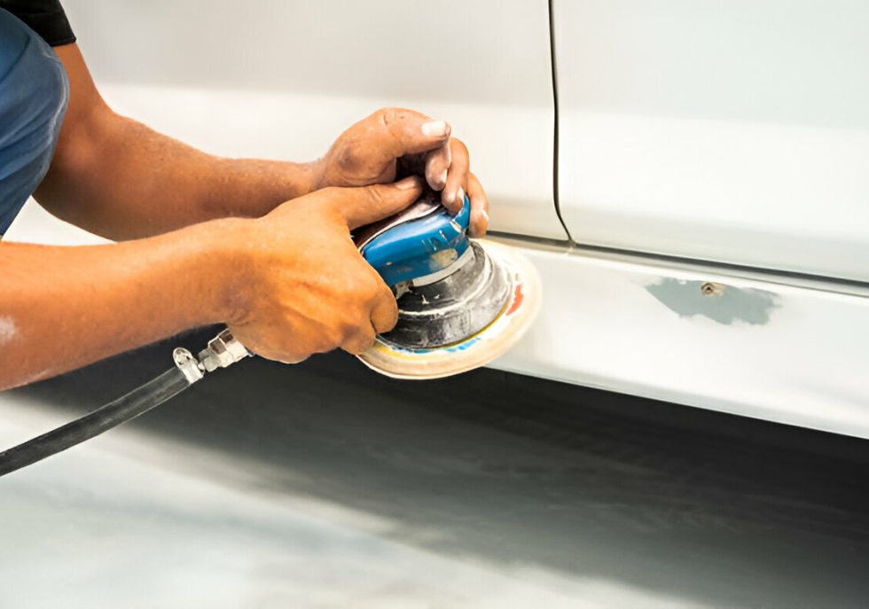 A fleet vehicle undergoing PDR to restore its appearance.